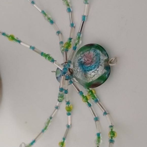 Blue and Green Handmade Beaded Spider - Picture 2 of 3